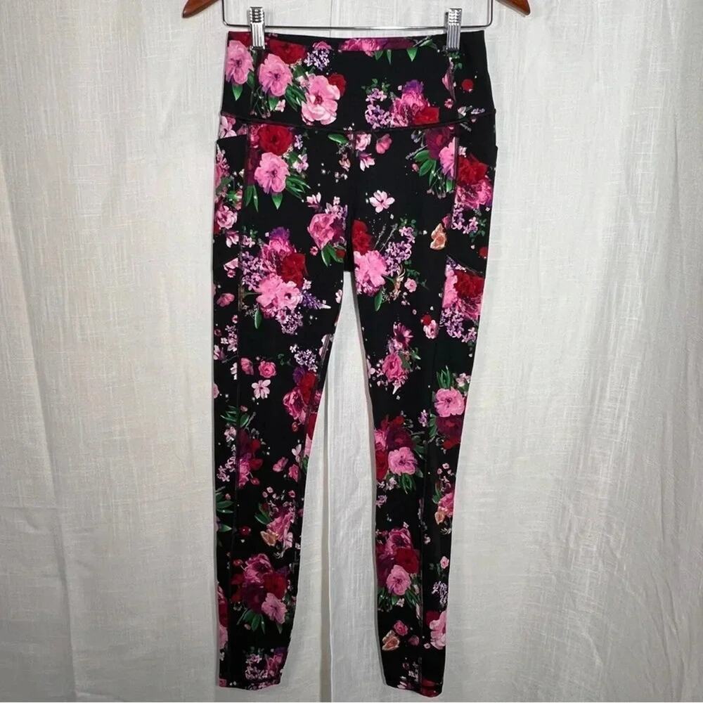 Victoria’s Secret On Point Flow‎ Floral Athletic Gym Leggings EUC Size ML